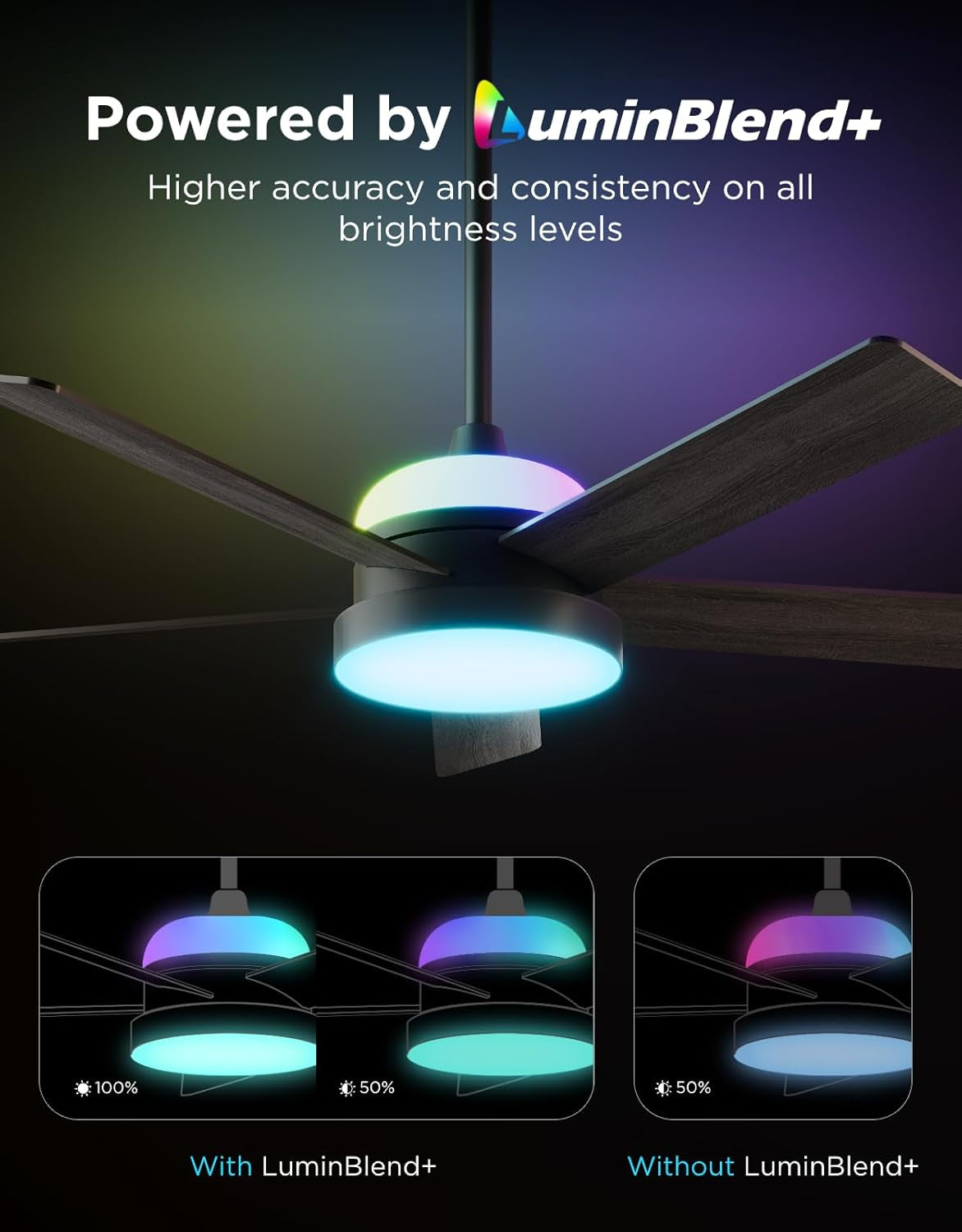 Morden RGB Black Ceiling Fan (52")