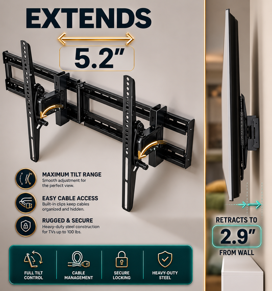 ECHOGEAR: Extention (5.2") + Tilt (12°) for 32-90” TVs up to 110lbs