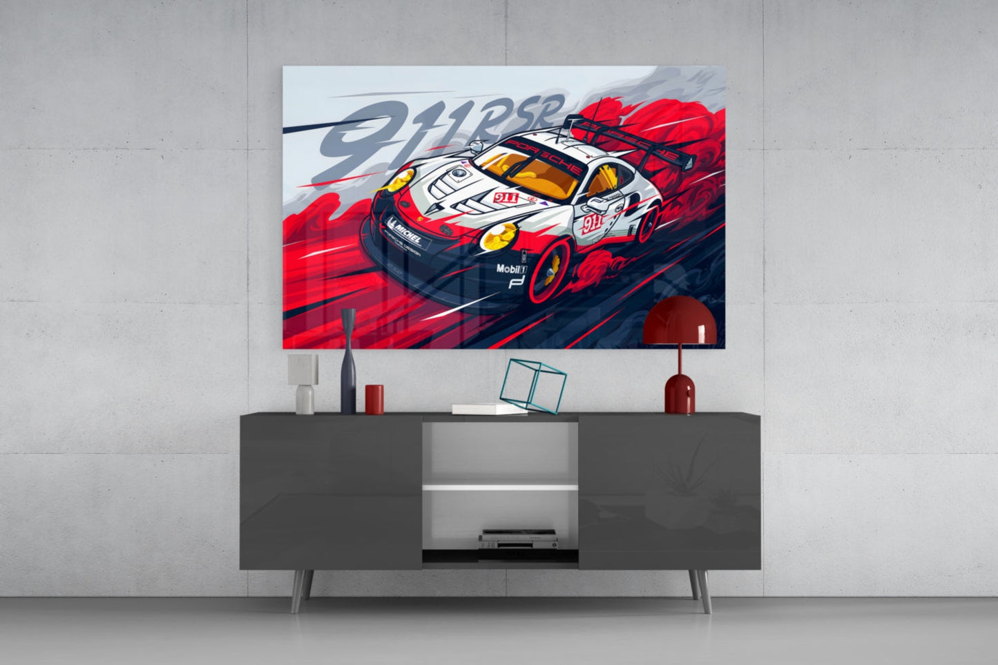 The Rhythm of the Track: Porsche 911 RSR Glass Wall Art || Designer Collection