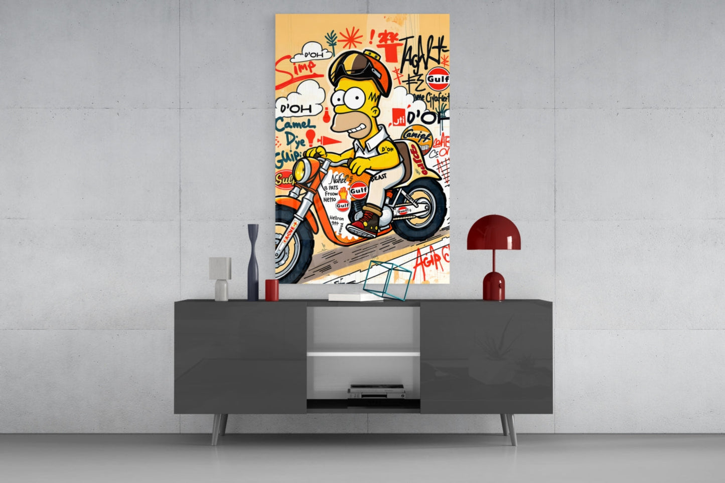 Biker Homer Gulf Style Glass Wall Art || Designer Collection