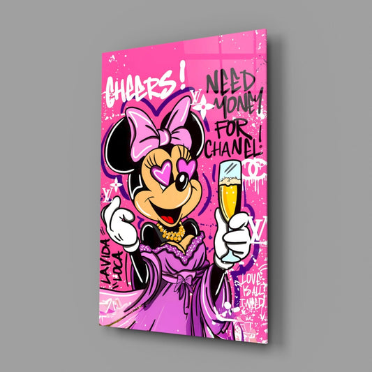 Minnie and Champagne (Glass Wall Art)
