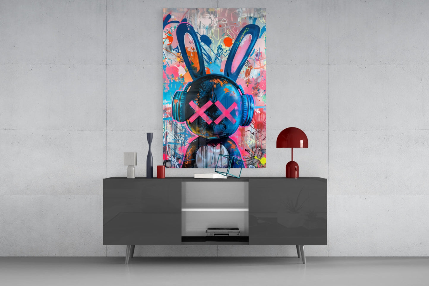 Graffiti Rabbit Glass Wall Art