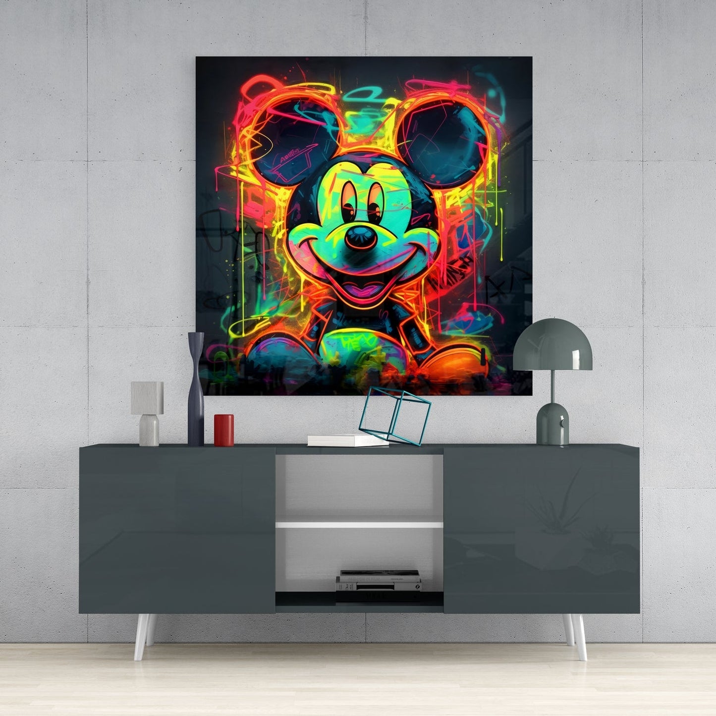 Neon Mickey (Glass Wall Art)