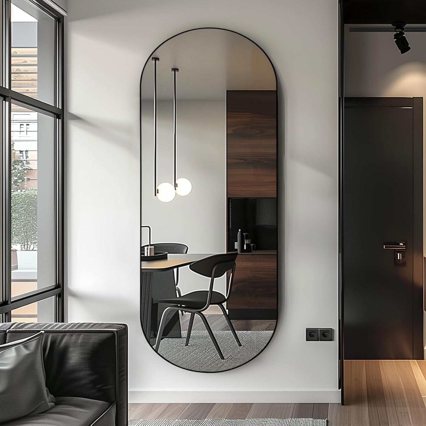 Architectural Arched Full Length Mirror 64x21 Inches Black