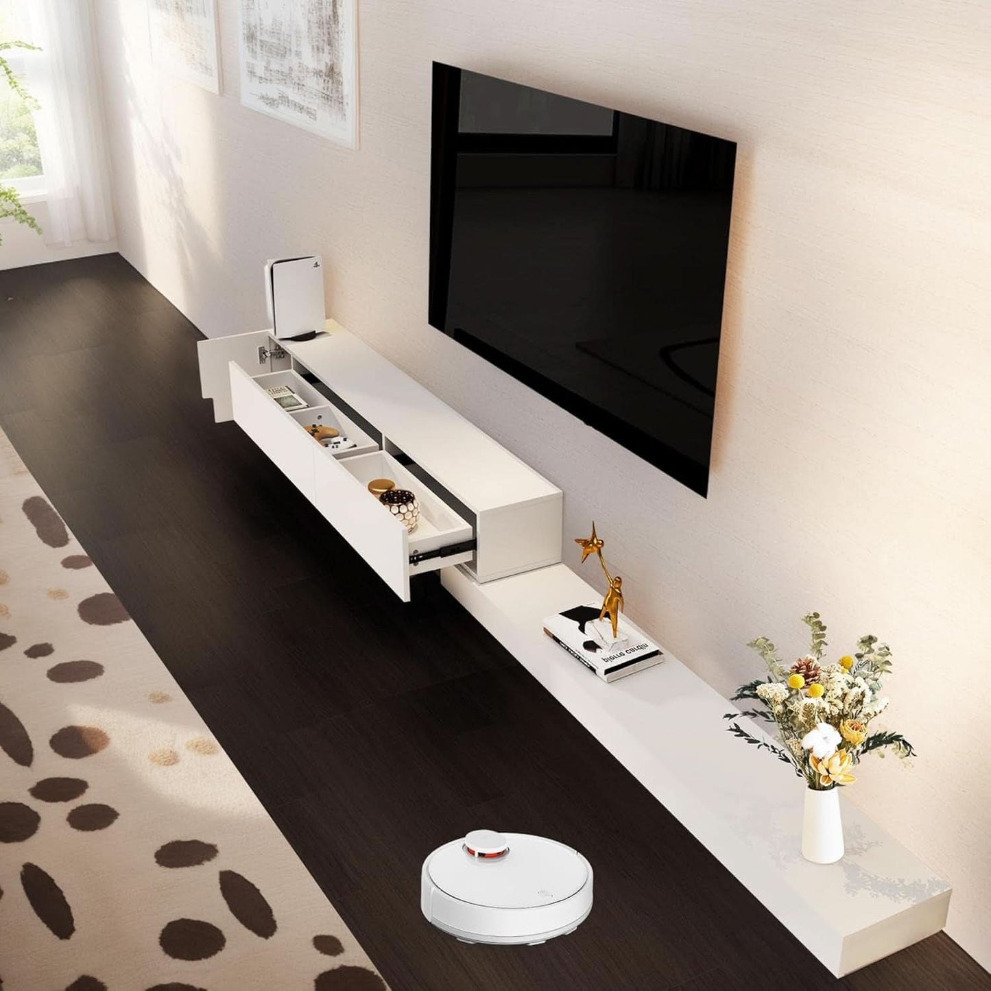 Solid Wood TV Console Adjustable Length Entertainment (71"-122")