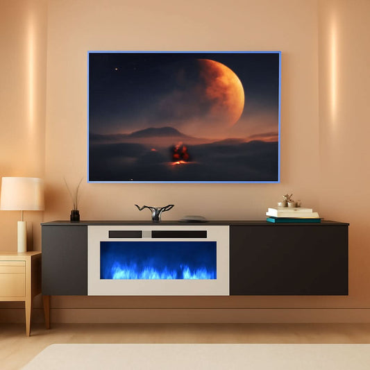 Black & White: Floating TV Entertainment Console With Fireplace (80")