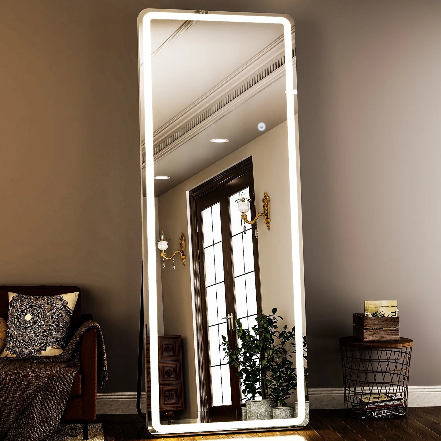 71"X 30" LED Rectangular Full Length Mirror Floor Standing Mirror with Safe Corners,White
