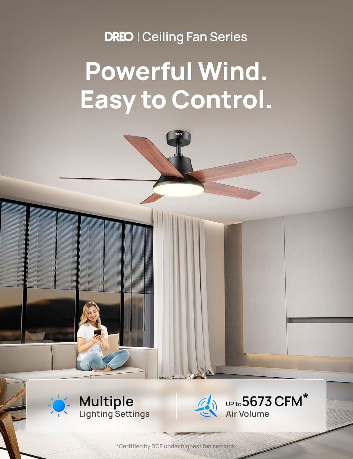 52 Inch Ceiling Fan With Dimmable LED Lights Remote-1