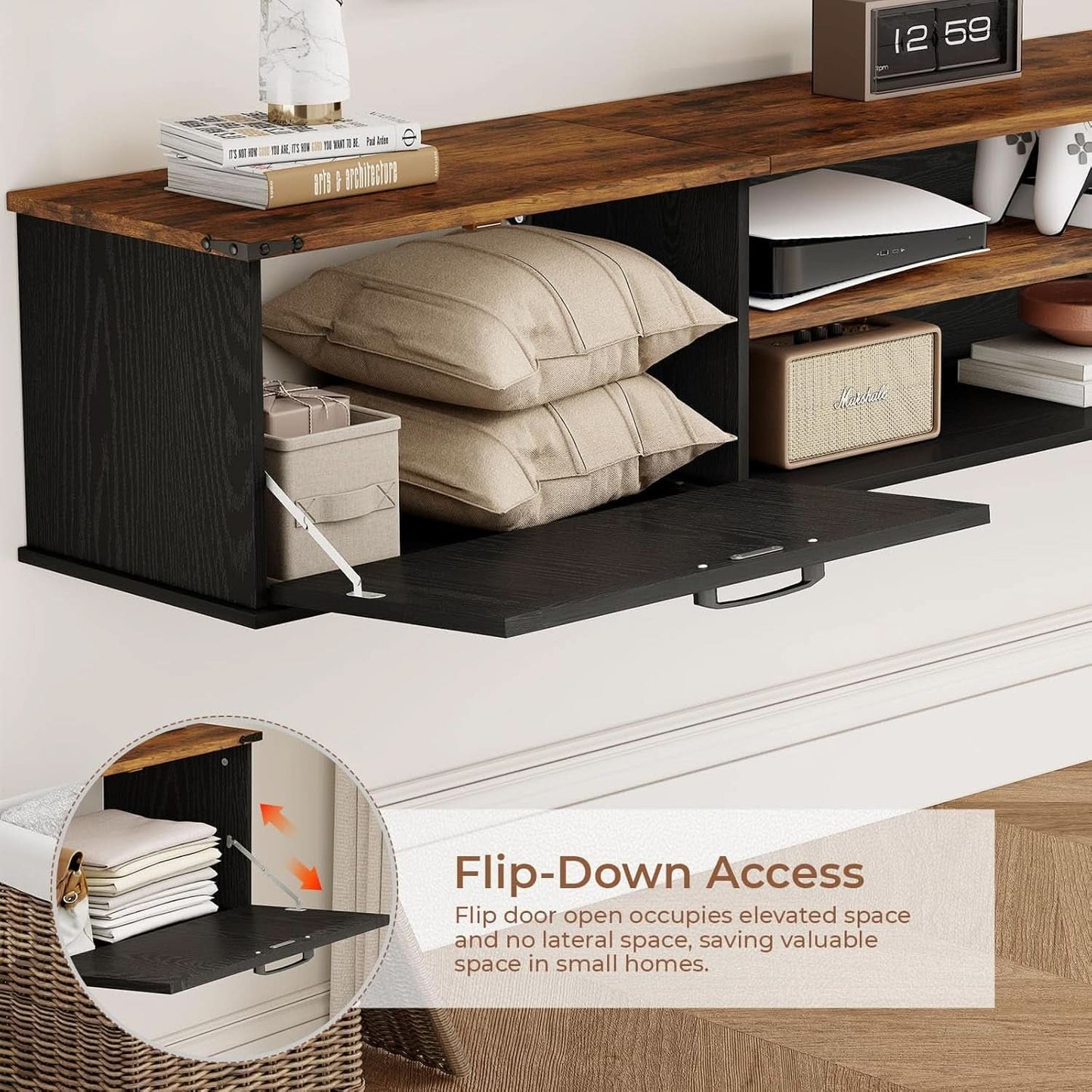 Floating TV Stand Featuring Doors Black (70")