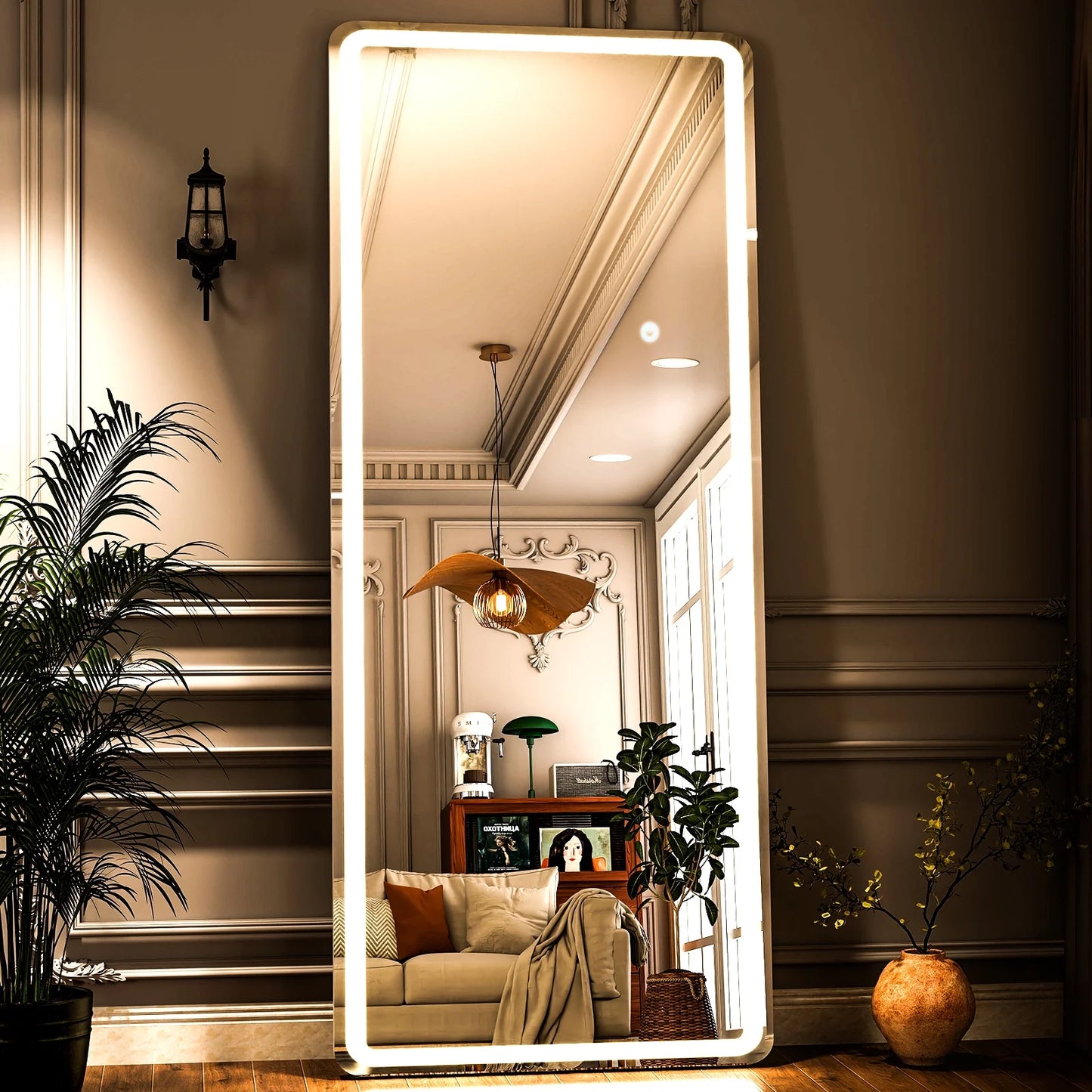 71"X 30" LED Rectangular Full Length Mirror Floor Standing Mirror with Safe Corners,White