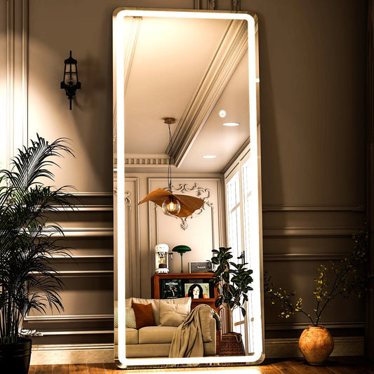71"X 30" LED Rectangular Full Length Mirror Floor Standing Mirror with Safe Corners,White