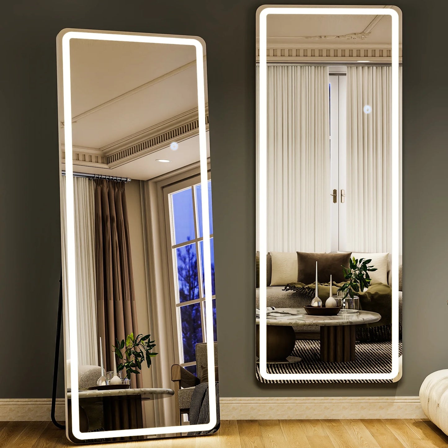 71"X 30" LED Rectangular Full Length Mirror Floor Standing Mirror with Safe Corners,White
