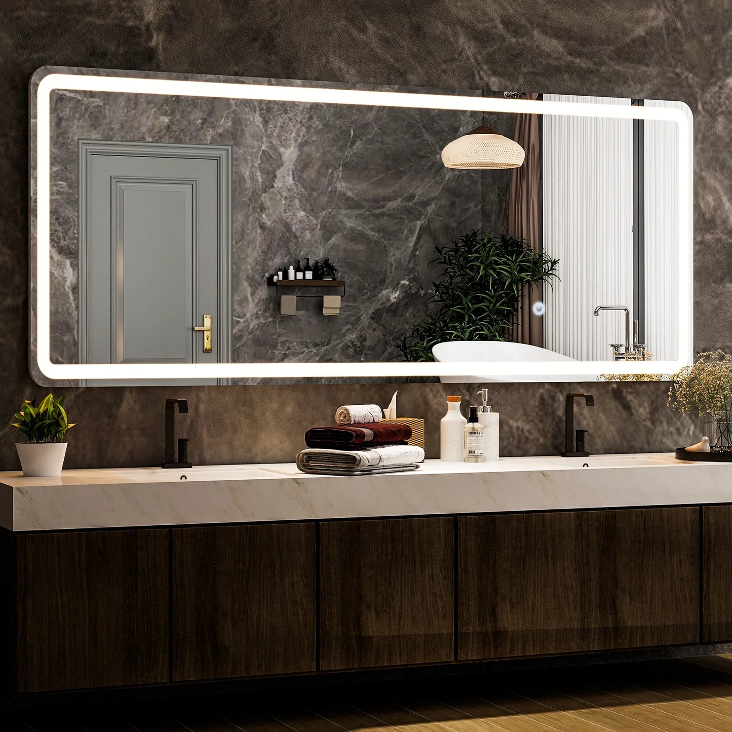 71"X 30" LED Rectangular Full Length Mirror Floor Standing Mirror with Safe Corners,White