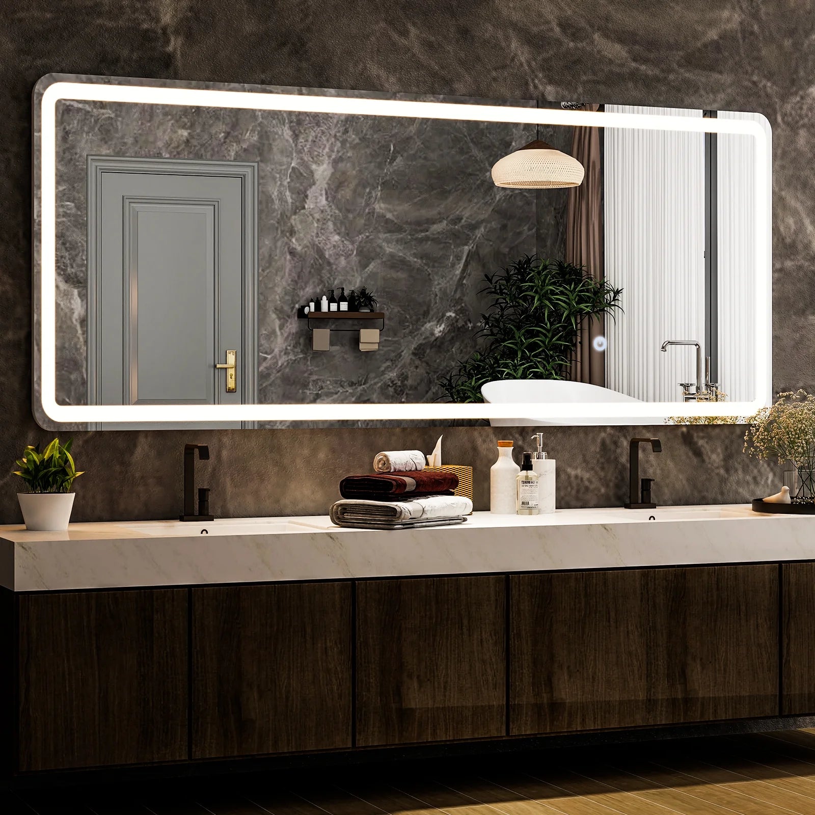 71"X 30" LED Rectangular Full Length Mirror Floor Standing Mirror with Safe Corners,White