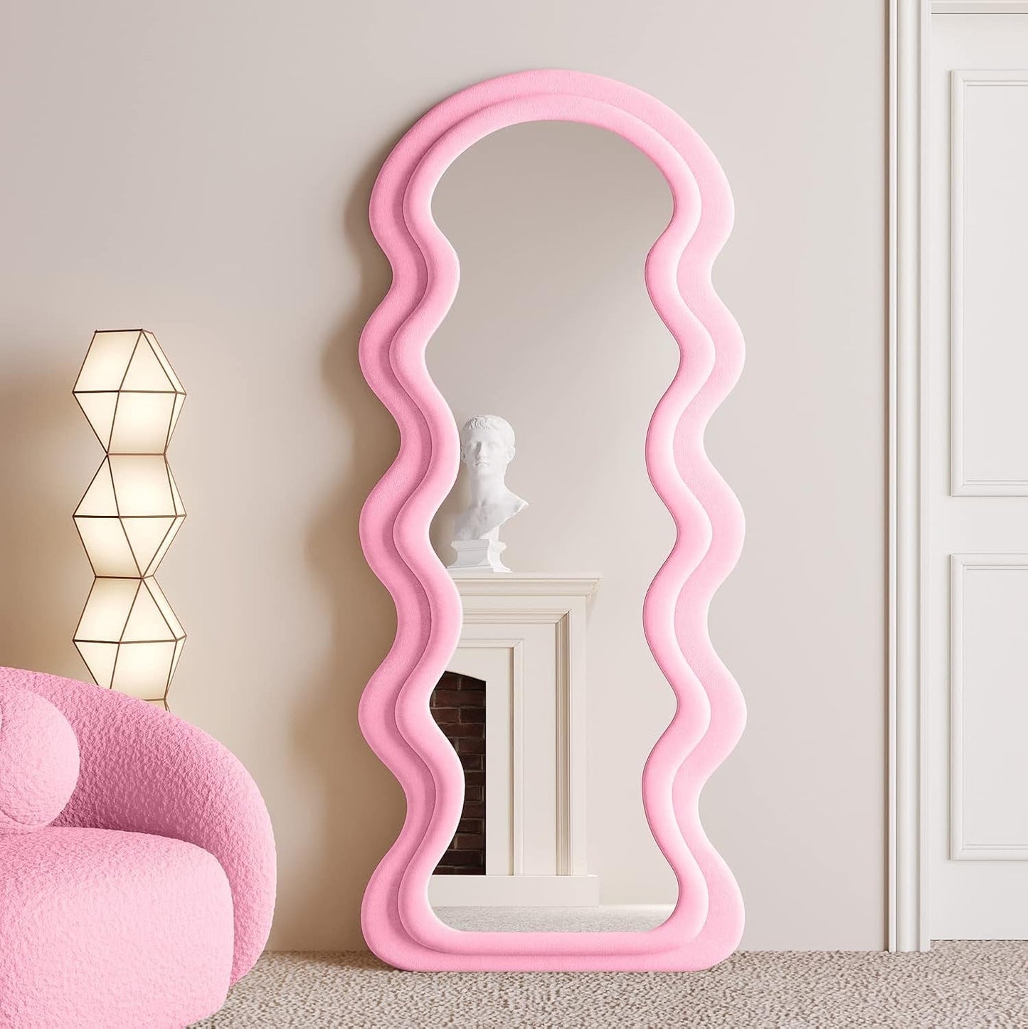 Full Length Pink Flannel Wrapped Floor Mirror (63x24)