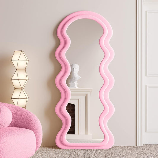 Full Length Pink Flannel Wrapped Floor Mirror (63x24)