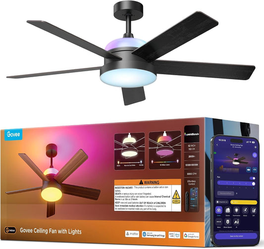 Morden RGB Black Ceiling Fan (52")