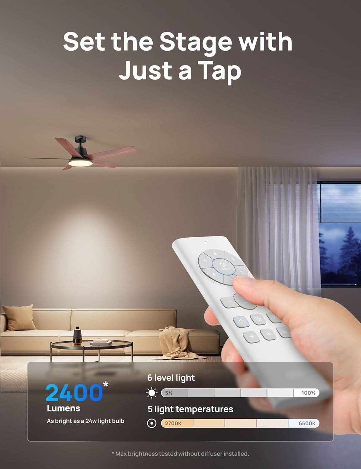 52 Inch Ceiling Fan With Dimmable LED Lights Remote-3