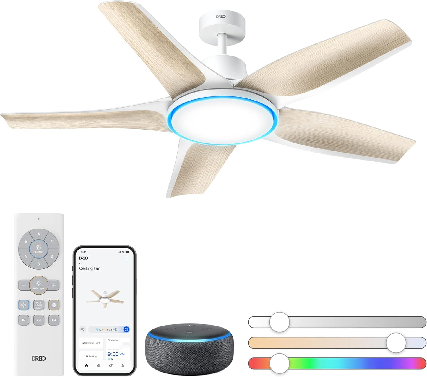 Transform Your Space with the Smart 52" Ceiling Fan - Alexa & App Controlled, Dimmable Lighting, RGB Ambiance for Every Room