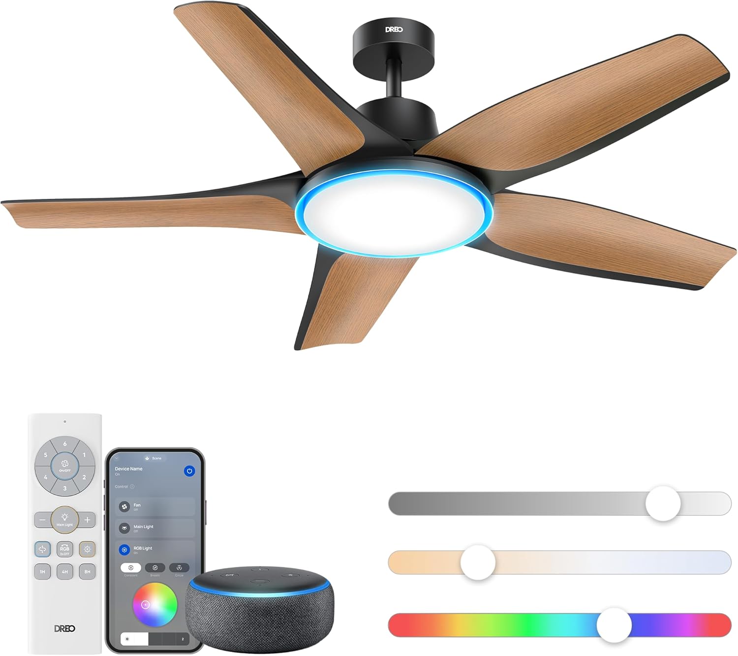 Transform Your Space with the Smart 52'' Low Profile Ceiling Fan - Alexa/App Controlled, Dimmable RGB Lighting for Ultimate Comfort and Style