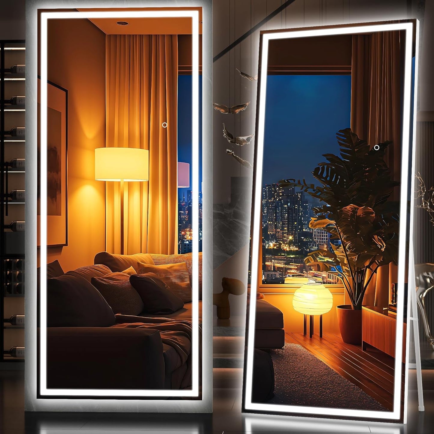LED Full Length Floorstanding Mirror 75x28 Tempered