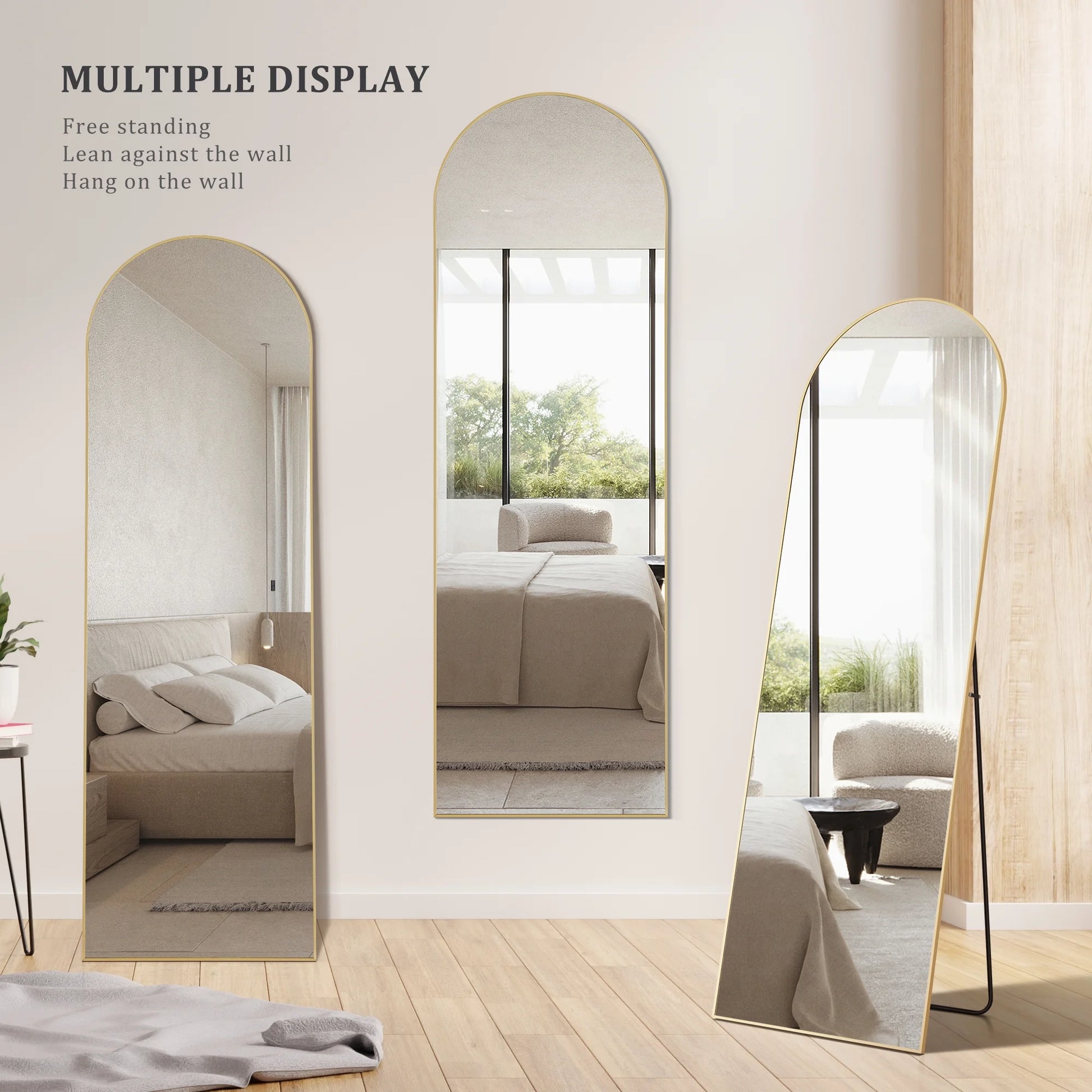 64"X21" Arched Full Length Mirror, Full Body Standing Mirror Floor Mirrors, Gold