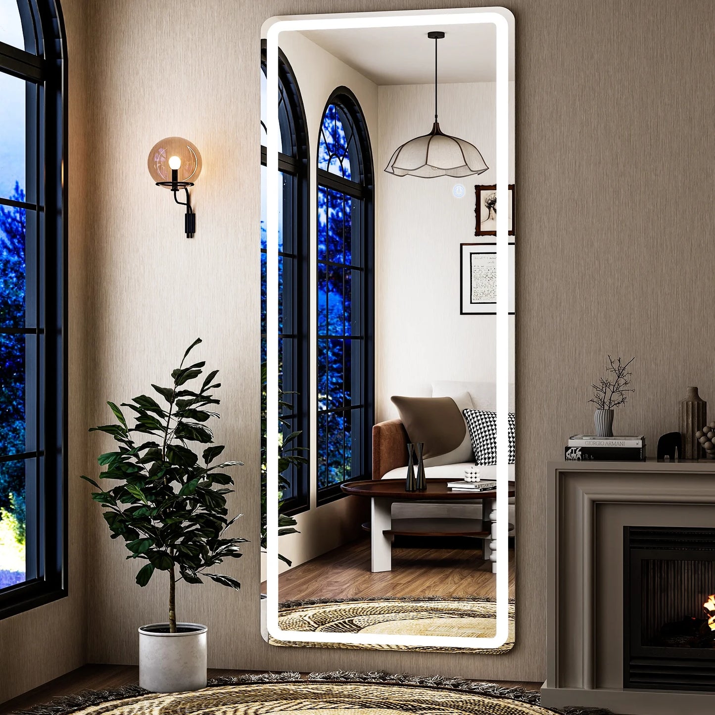 71"X 30" LED Rectangular Full Length Mirror Floor Standing Mirror with Safe Corners,White