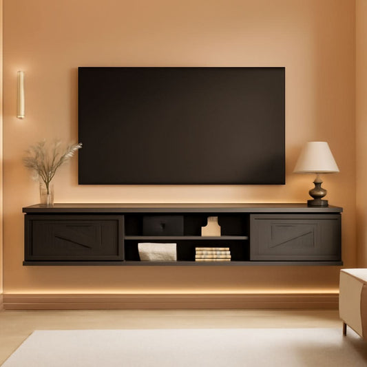 Floating TV Stand Featuring Doors Black (70")