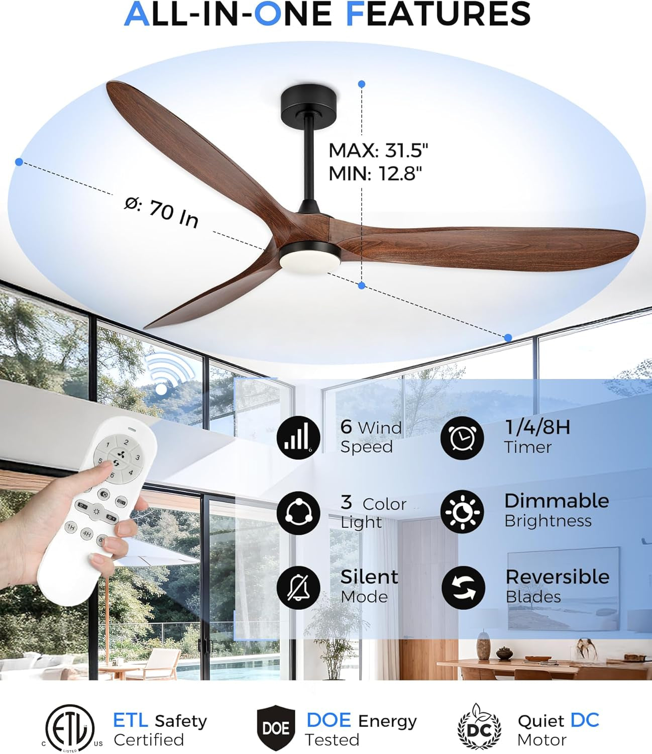 DC Ceiling Fan With Remote LED-Illuminated (70")