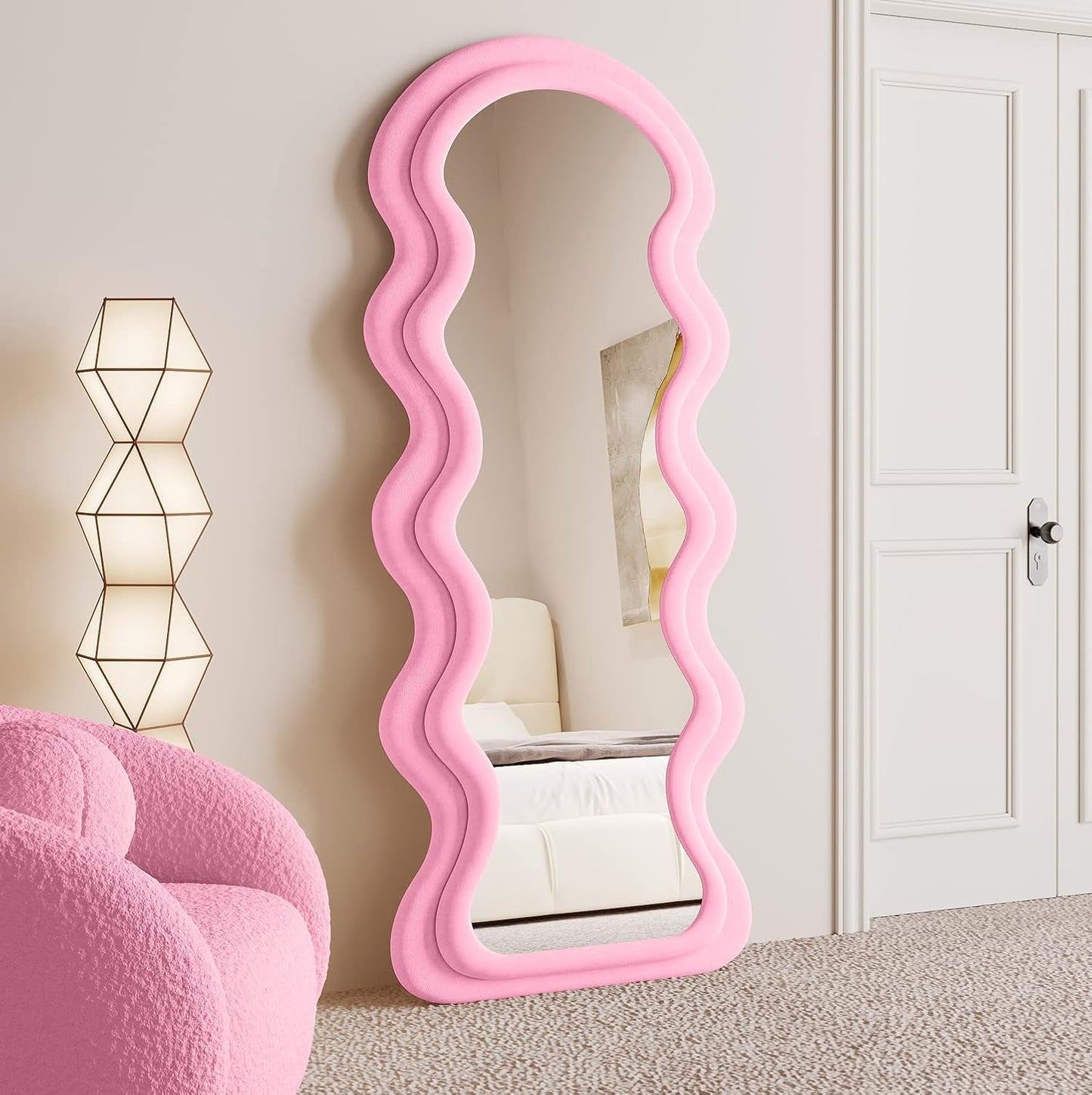 Full Length Pink Flannel Wrapped Floor Mirror (63x24)