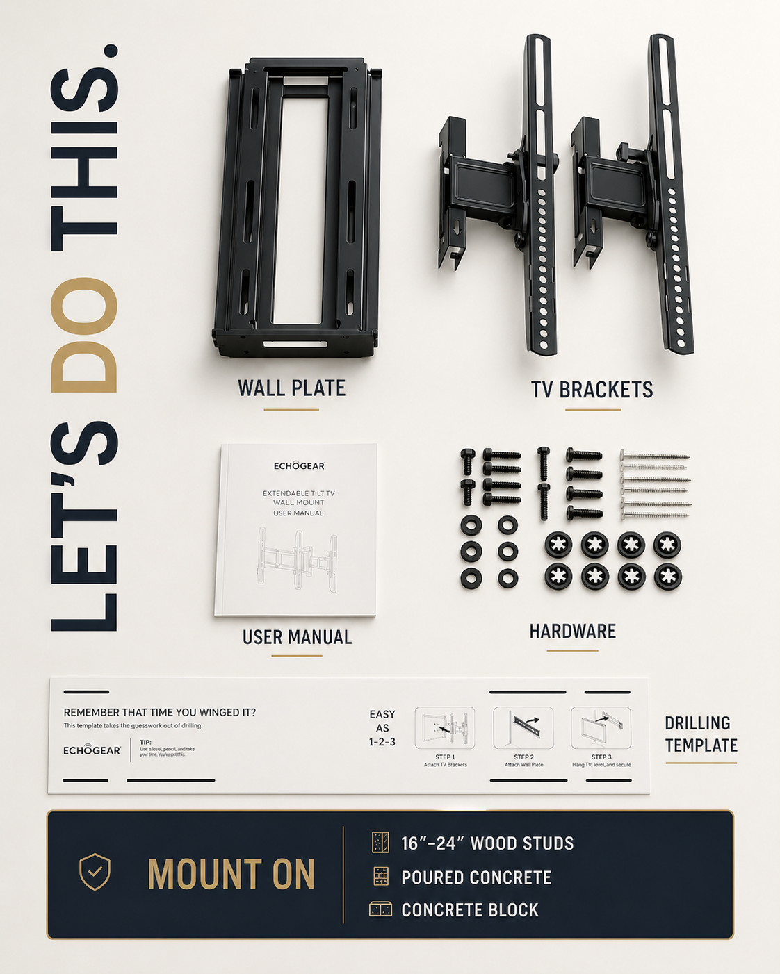 ECHOGEAR: Extention (5.2") + Tilt (12°) for 32-90” TVs up to 110lbs