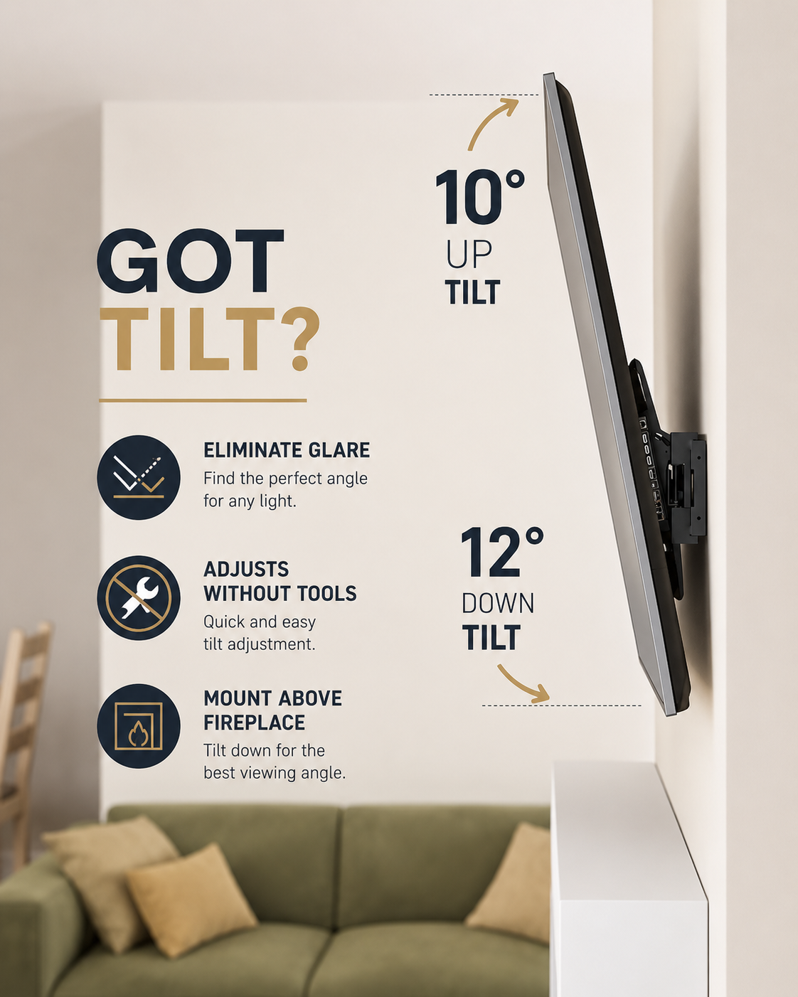 ECHOGEAR: Extention (5.2") + Tilt (12°) for 32-90” TVs up to 110lbs