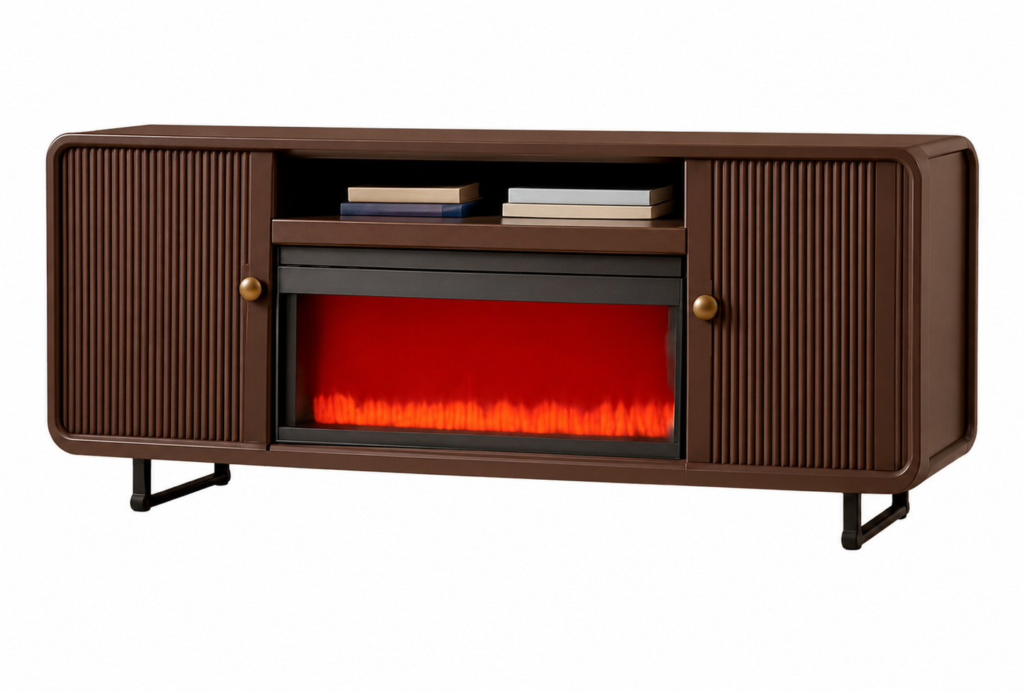 Seventy Inch Brown Entertainment Center Fireplace TV Console
