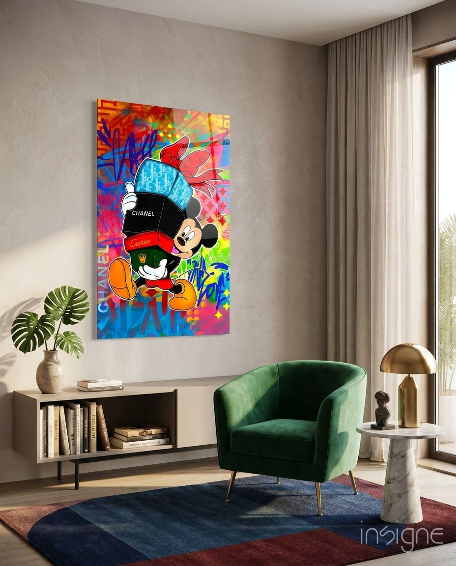 Mickey in the World of Brands (Glass Wall Art)