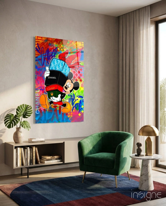 Mickey in the World of Brands (Glass Wall Art)