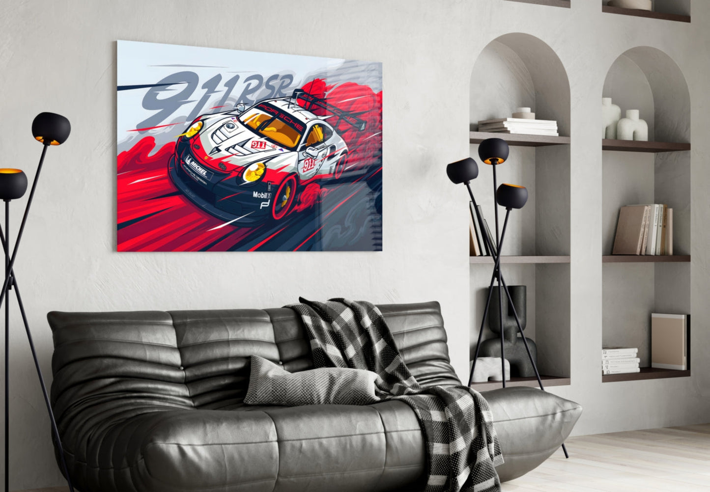 The Rhythm of the Track: Porsche 911 RSR Glass Wall Art || Designer Collection