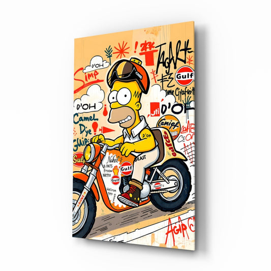 Biker Homer Gulf Style Glass Wall Art || Designer Collection