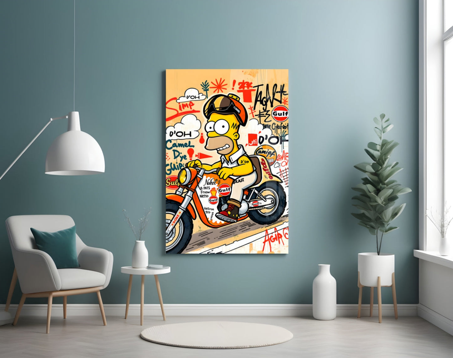 Biker Homer Gulf Style Glass Wall Art || Designer Collection