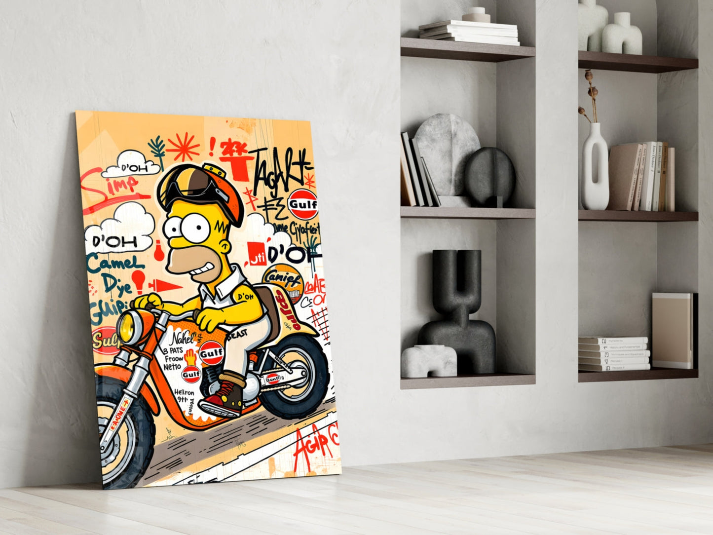 Biker Homer Gulf Style Glass Wall Art || Designer Collection