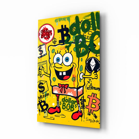 Crypto SpongeBob Glass Wall Art || Designer Collection