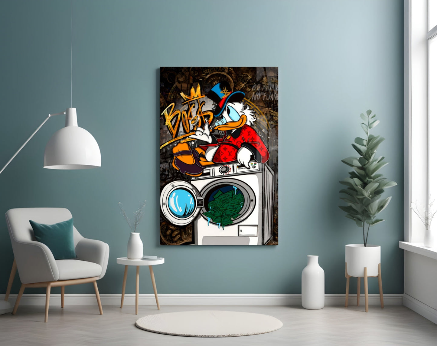 Scrooge's Money Laundering (Glass Wall Art)