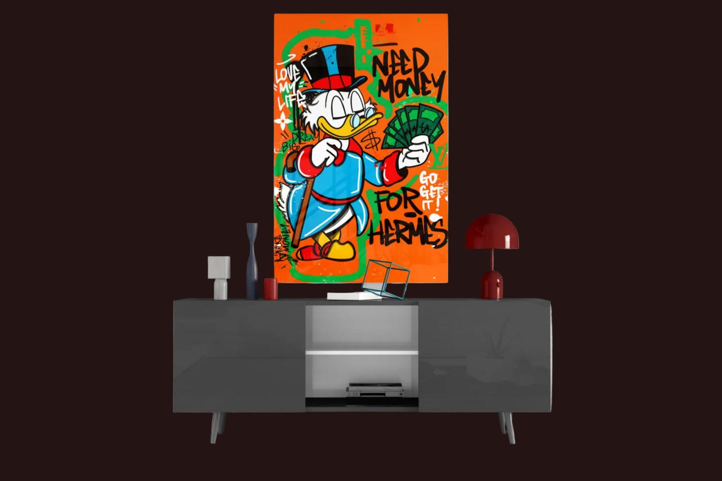Hermes' Scrooge Glass Wall Art || Designer Collection