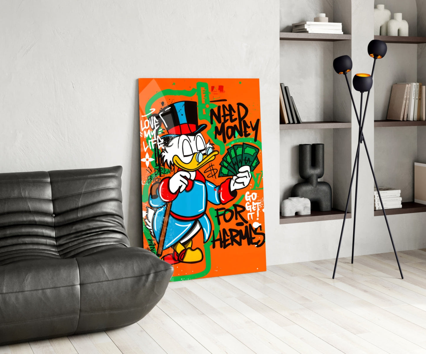 Hermes' Scrooge Glass Wall Art || Designer Collection