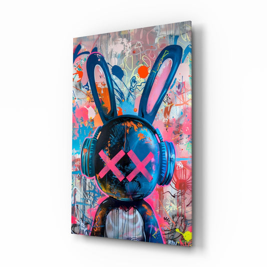 Graffiti Rabbit Glass Wall Art || Designer Collection
