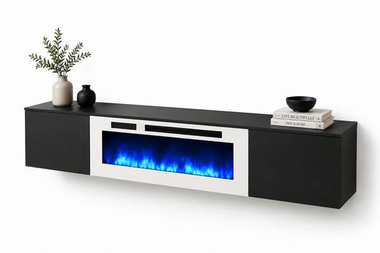Black & White: Floating TV Entertainment Console With Fireplace (80")