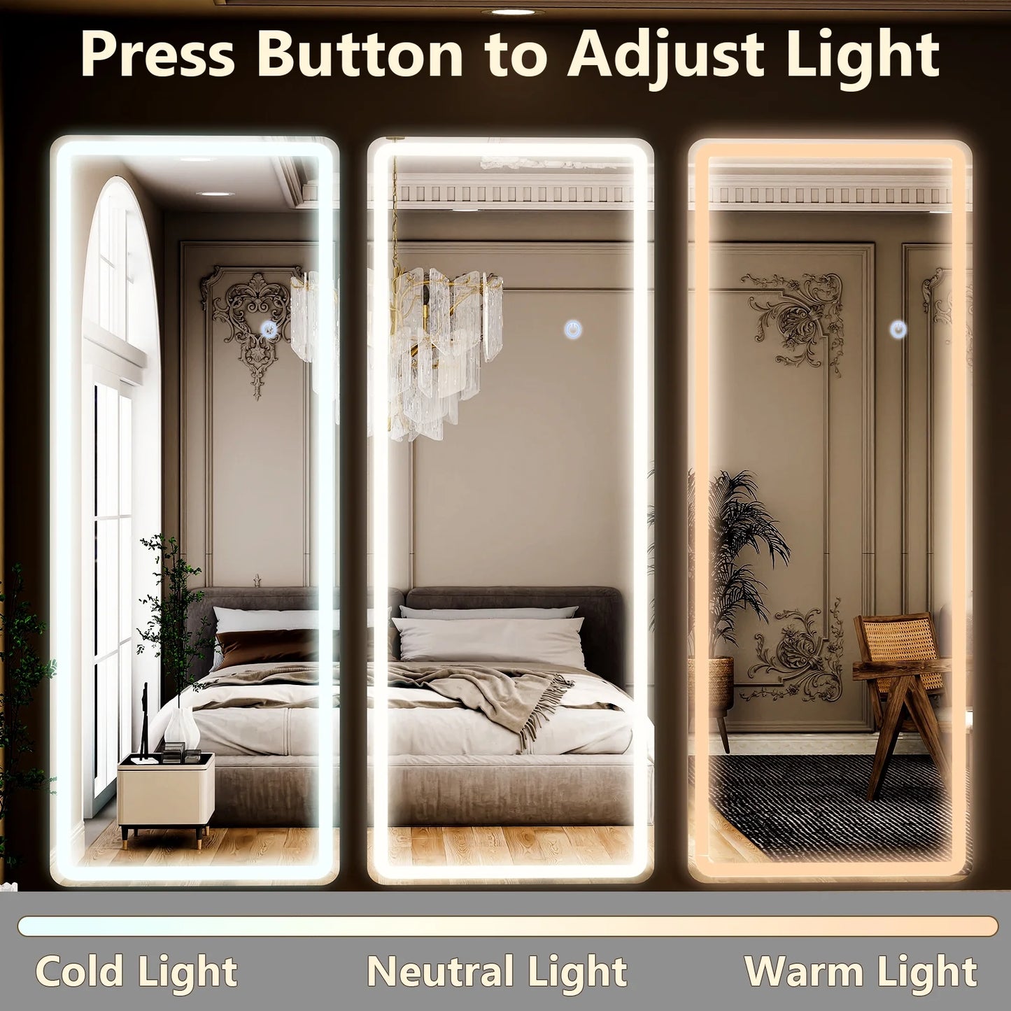 71"X 30" LED Rectangular Full Length Mirror Floor Standing Mirror with Safe Corners,White