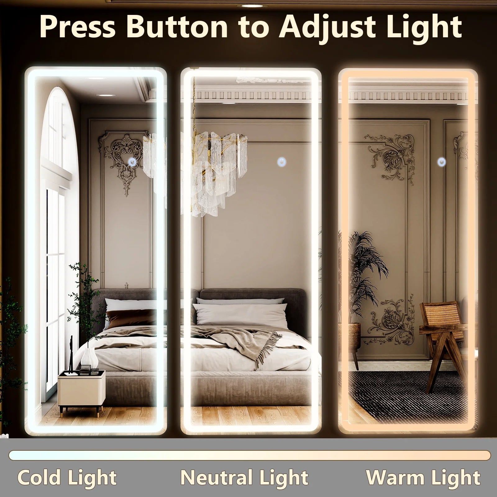 71"X 30" LED Rectangular Full Length Mirror Floor Standing Mirror with Safe Corners,White