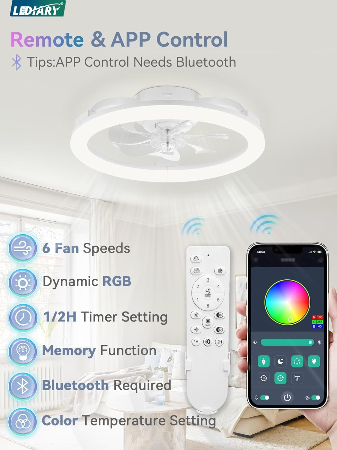 RGB Flush Mounted Ceiling Fan Illumination LED (20")