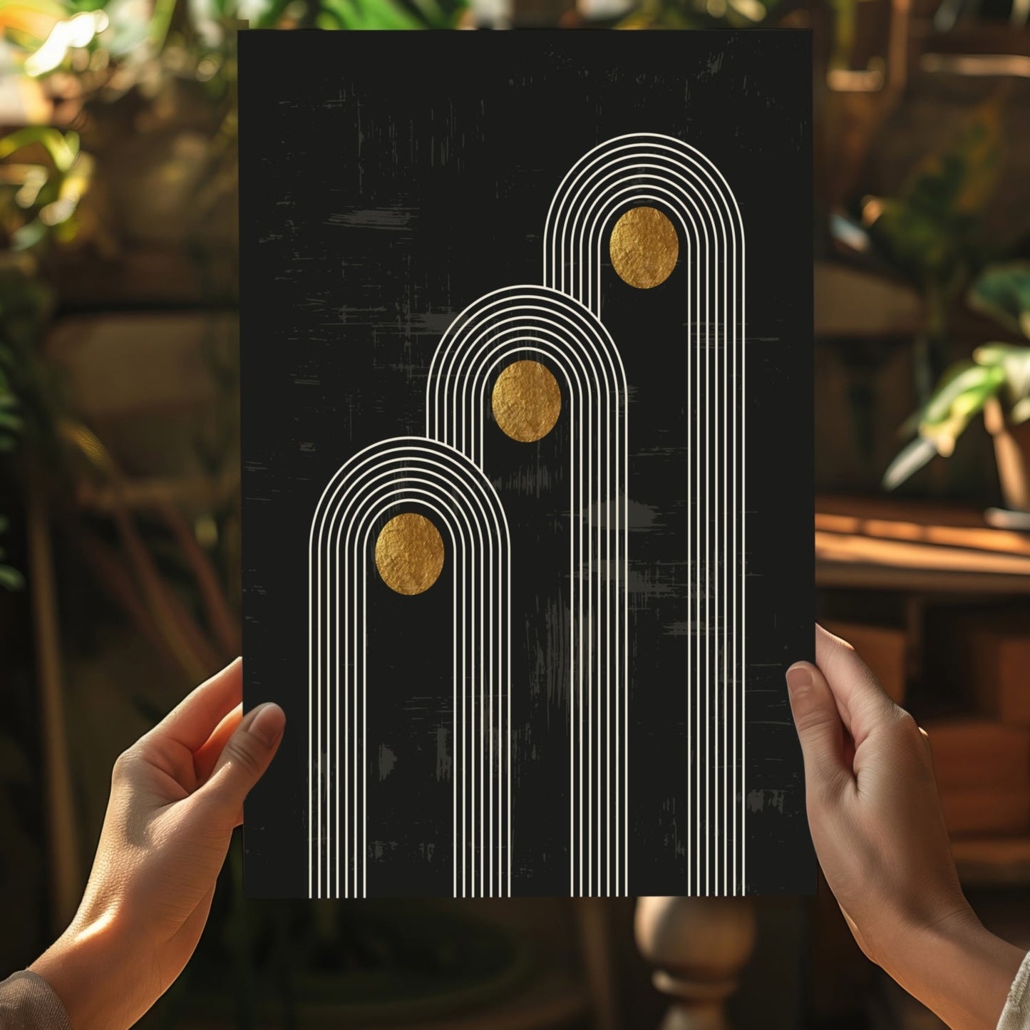 Abstract Line Art Dots and Lines Aluminum Print