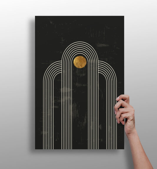 Abstract Line Art Dots and Lines Aluminum Print